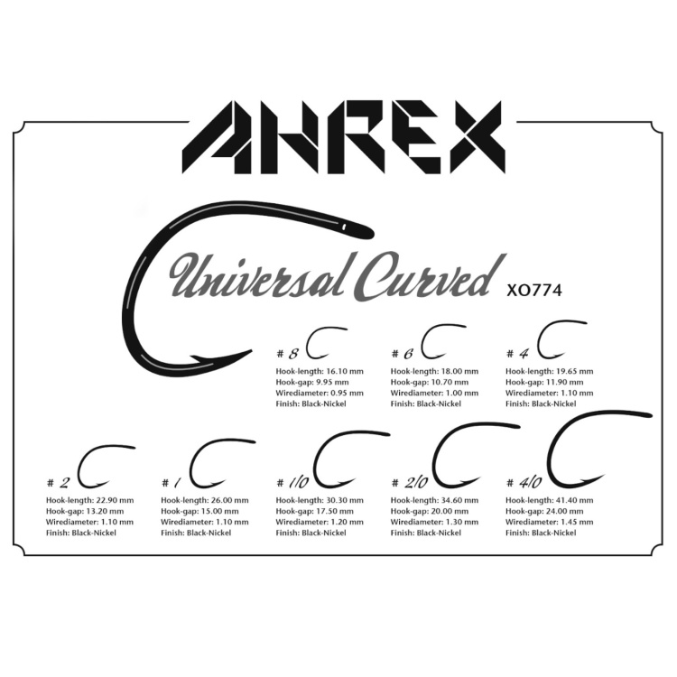 Ahrex Xo774 Universal Curved #2/0 Fly Tying Hooks Black Nickel Hook For Baitfish, Scuds, And Game Changers